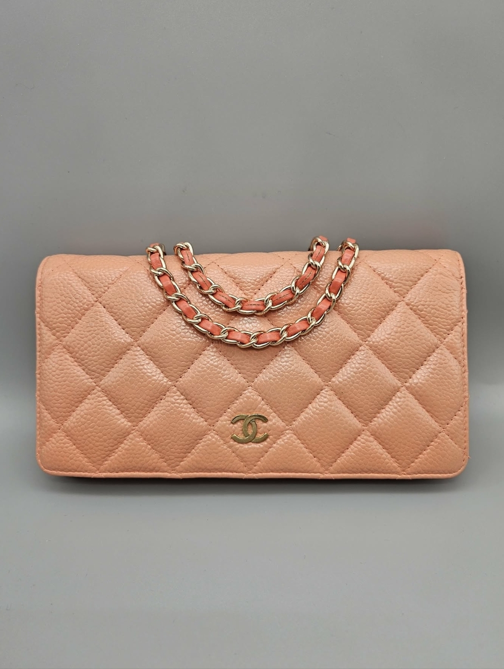 💮CHANEL Authentic Peach Leather Wallet/Clutch💮
